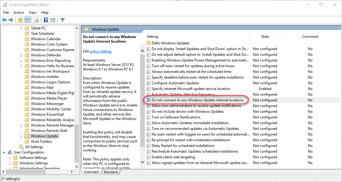 enable wsus group policy